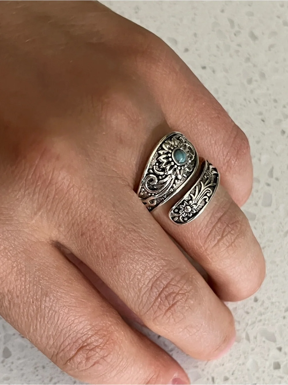 Western‎ Style Fake Turquoise floral Wrap Ring